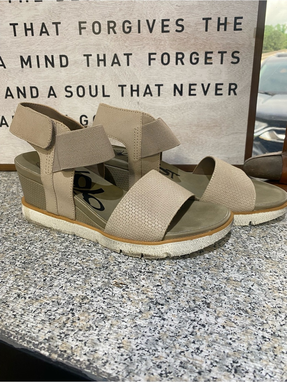 OTBT Beige Taupe Wedge Sandals with Ankle Strap